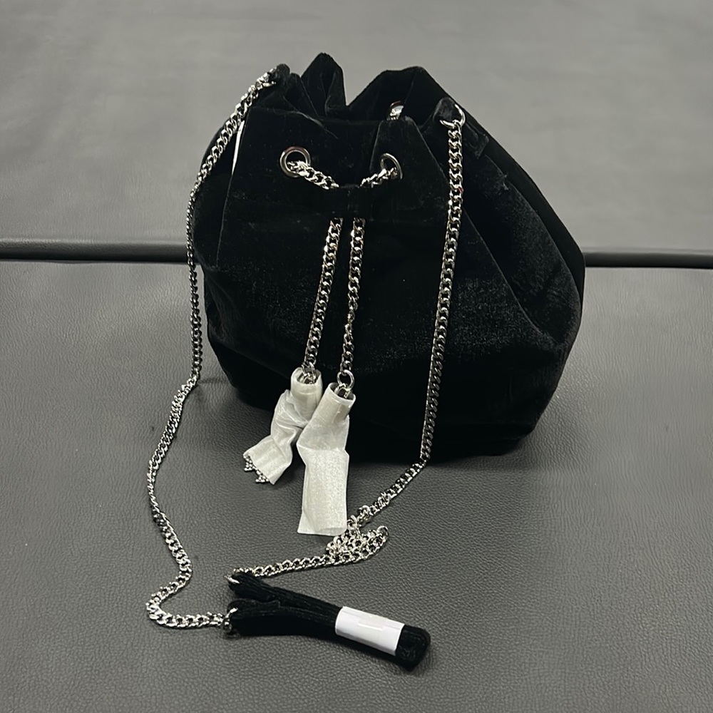 NWT White House Black Market Black Velvet Drawstring Purse